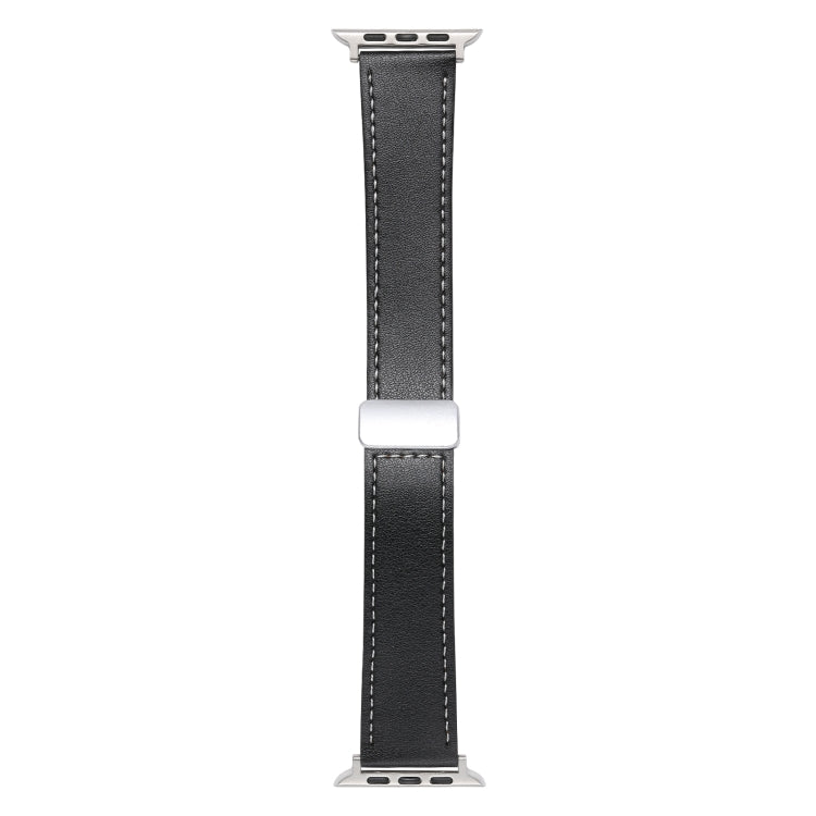 For Apple Watch SE 2023 44mm Magnetic Buckle Skin Feel Leather Watch Band(Black)