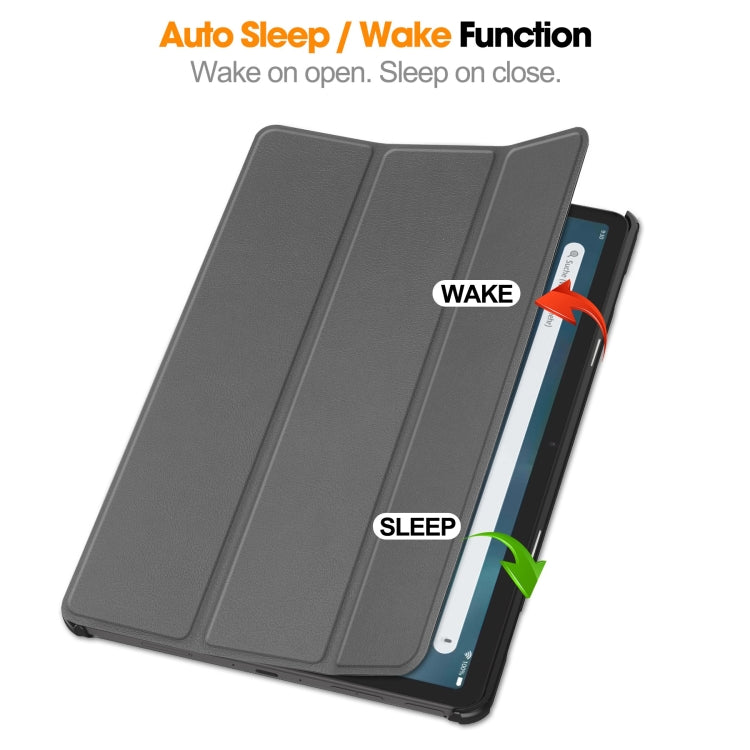 For Amazon Fire Max 11 Custer Pure Color 3-Fold Holder Smart Leather Tablet Case(Grey)