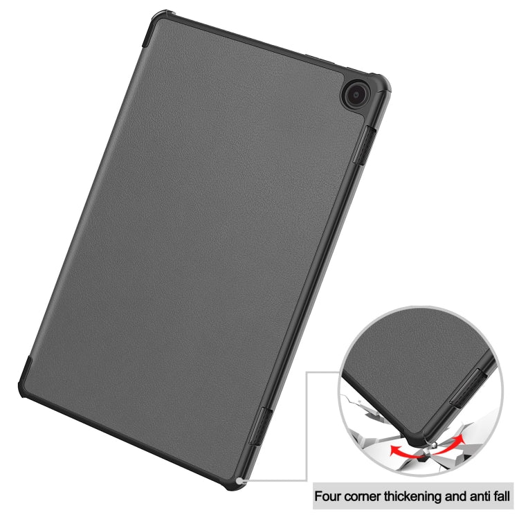 For Amazon Fire Max 11 Custer Pure Color 3-Fold Holder Smart Leather Tablet Case(Grey)