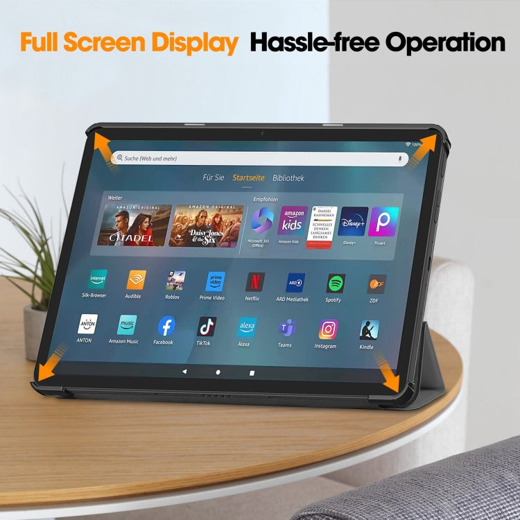 For Amazon Fire Max 11 Custer Pure Color 3-Fold Holder Smart Leather Tablet Case(Grey)