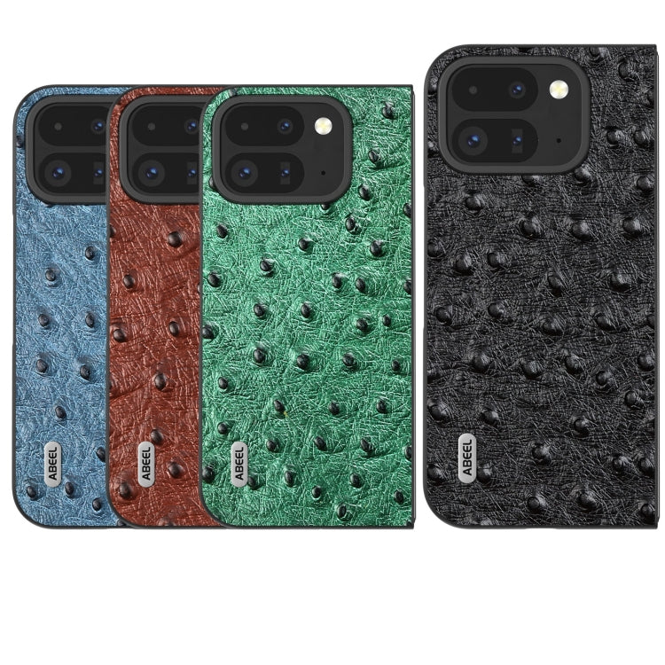 For Google Pixel 9 Pro Fold ABEEL Genuine Leather Ostrich Texture Phone Case(Coffee) - Google Cases by PMC TechLife | Online Shopping South Africa | PMC TechLife | Buy Now Pay Later Mobicred