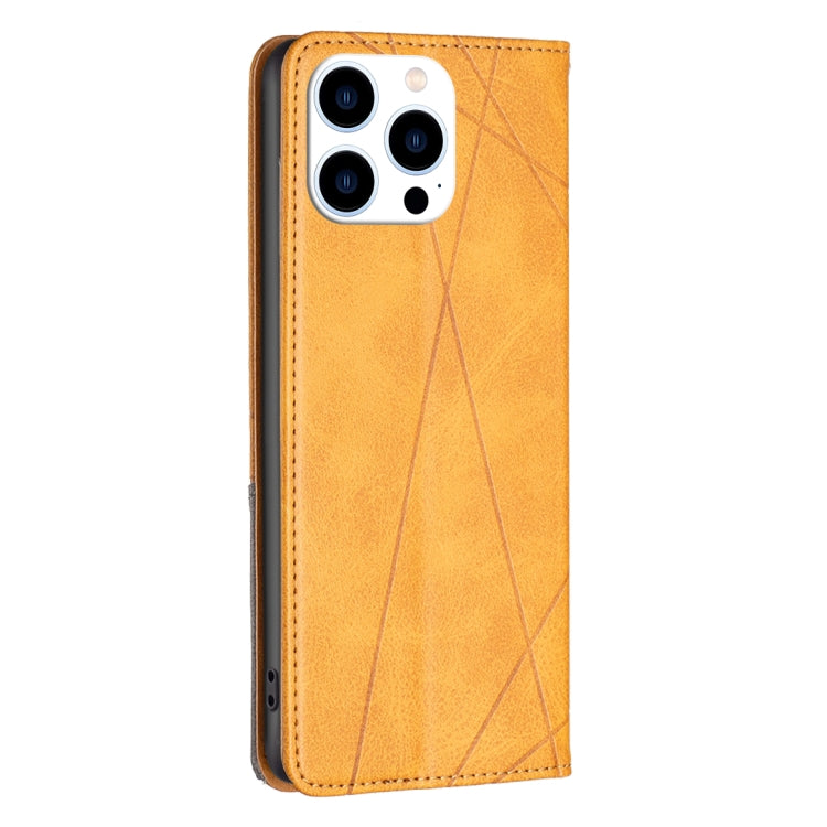 For iPhone 16 Pro Rhombus Texture Magnetic Leather Phone Case(Yellow)
