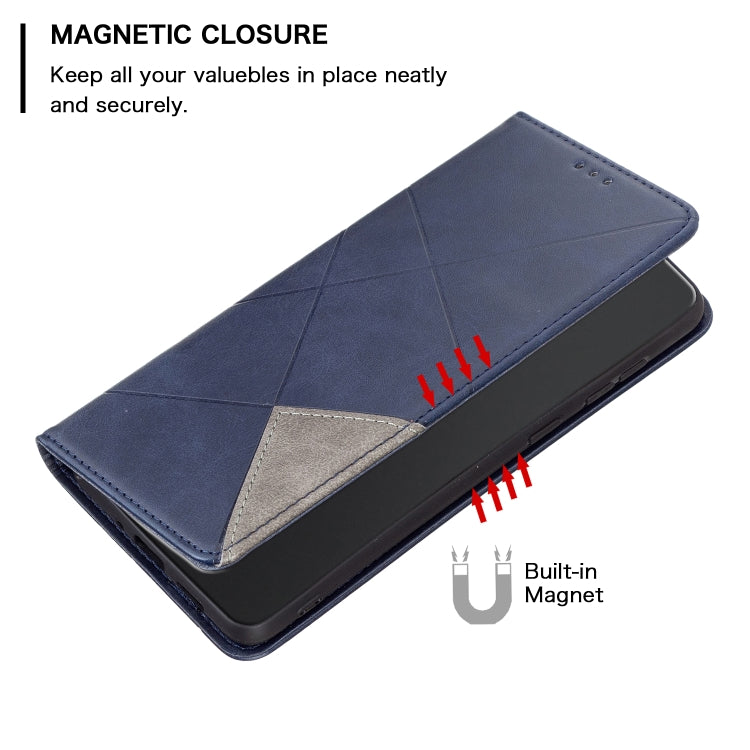 For iPhone 16 Rhombus Texture Magnetic Leather Phone Case(Blue) - iPhone 16 Cases by PMC TechLife | Online Shopping South Africa | PMC TechLife | Buy Now Pay Later Mobicred