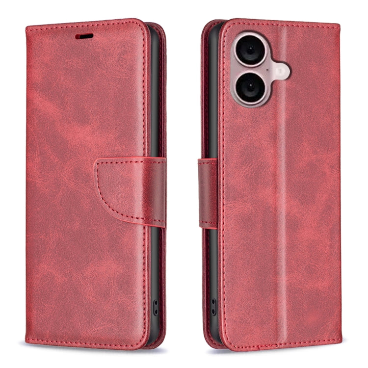 For iPhone 16 Lambskin Texture Pure Color Flip Leather Phone Case(Red)
