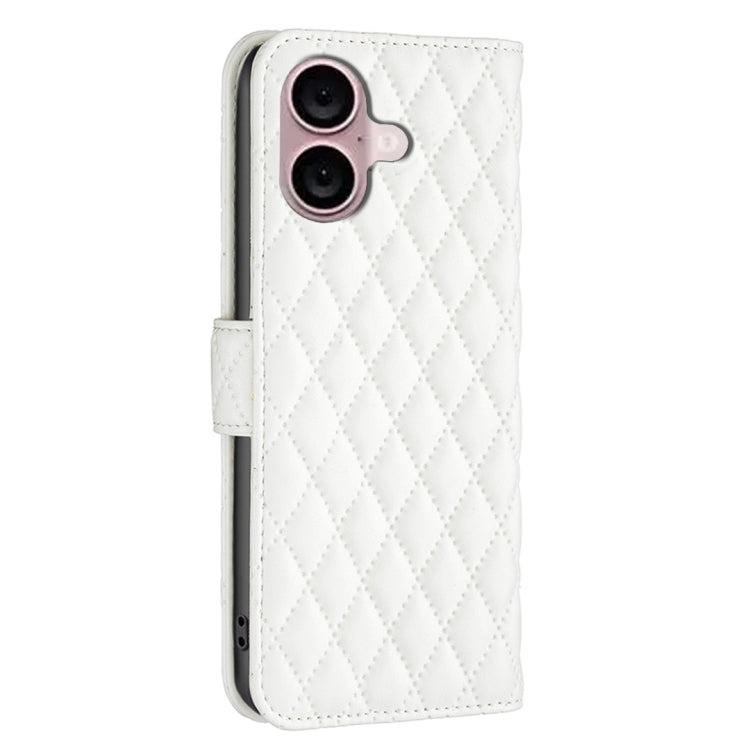 For iPhone 16 Diamond Lattice Wallet Flip Leather Phone Case(White)