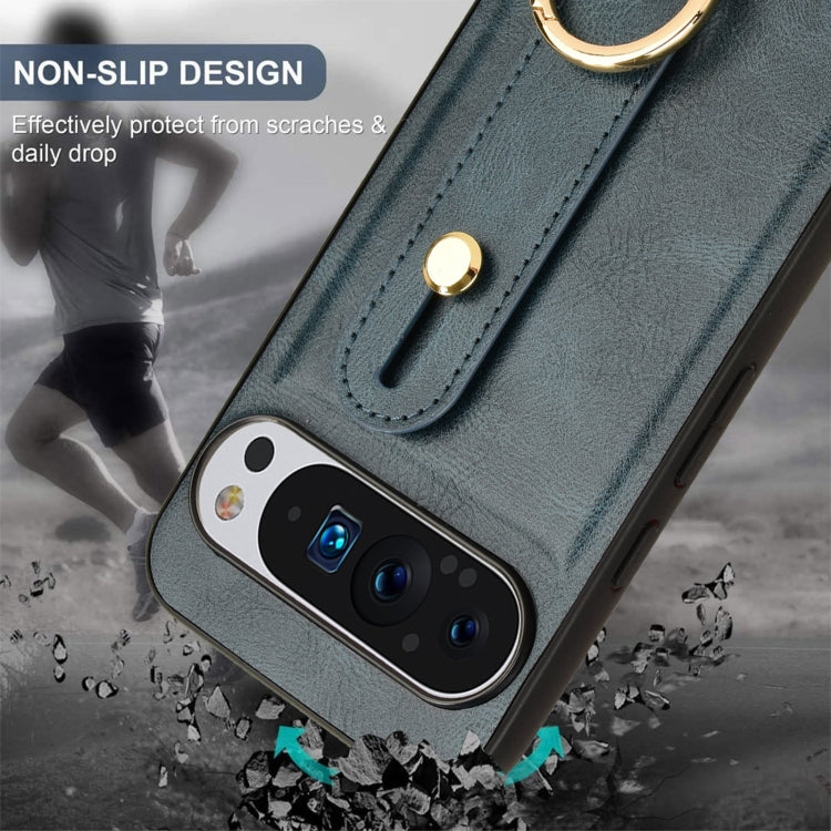 For Google Pixel 9 Pro Wristband Leather Back Phone Case(Blue) - Google Cases by PMC TechLife | Online Shopping South Africa | PMC TechLife | Buy Now Pay Later Mobicred