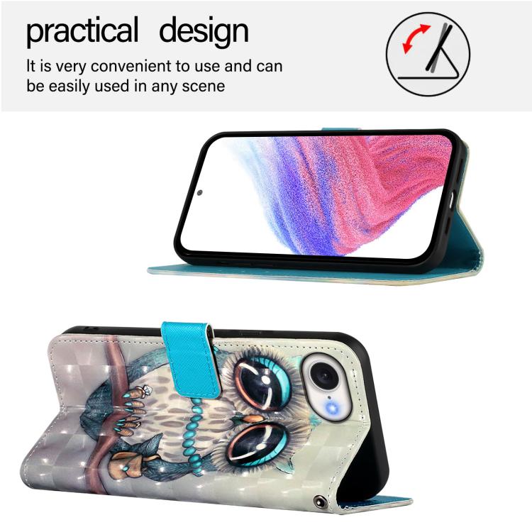 For iPhone 16e 3D Painting Horizontal Flip Leather Phone Case(Grey Owl)