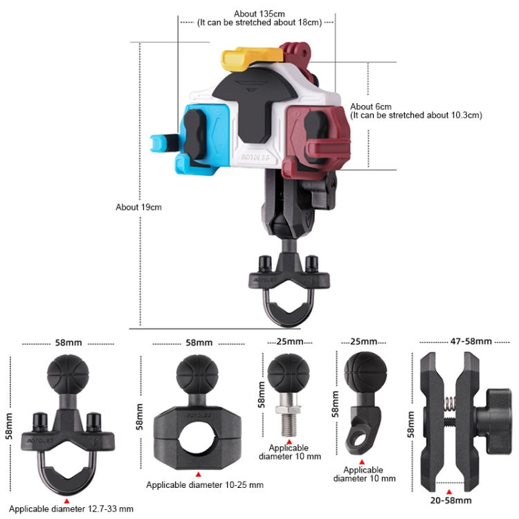 MOTOSLG Crab Motorcycle Phone Clamp Bracket O-Type Rear Mirror Mount(Yellow Blue White)