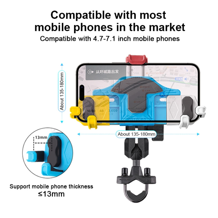 MOTOSLG Crab Motorcycle Phone Clamp Bracket O-Type Rear Mirror Mount(Yellow Blue White)