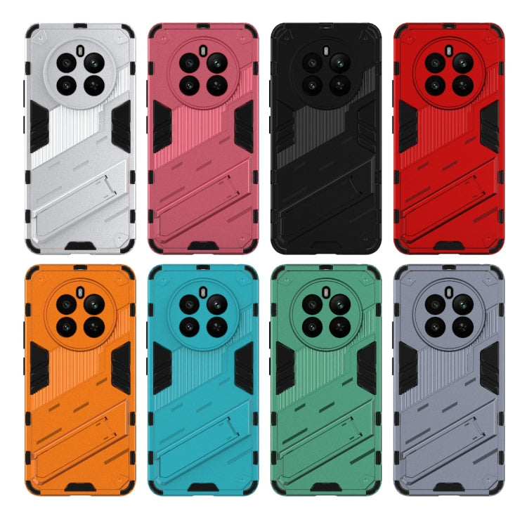 For Realme 12+ 5G Global Punk Armor 2 in 1 PC + TPU Phone Case with Holder(Light Red)