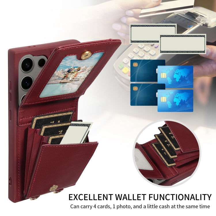 For Samsung Galaxy S24 Ultra 5G Crossbody Lanyard Zipper Wallet Leather Phone Case(Wine Red)