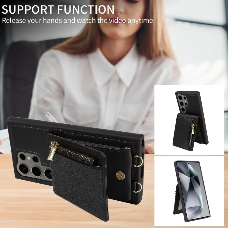 For Samsung Galaxy S24 Ultra 5G Crossbody Lanyard Zipper Wallet Leather Phone Case(Black)