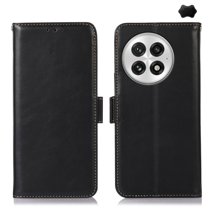 For OnePlus Nord 13 Magnetic Crazy Horse Texture Genuine Leather RFID Phone Case(Black)