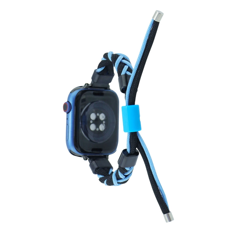 Silicone Bean Braided Cord Nylon Watch Band For Apple Watch Ultra 49mm(Black Blue)