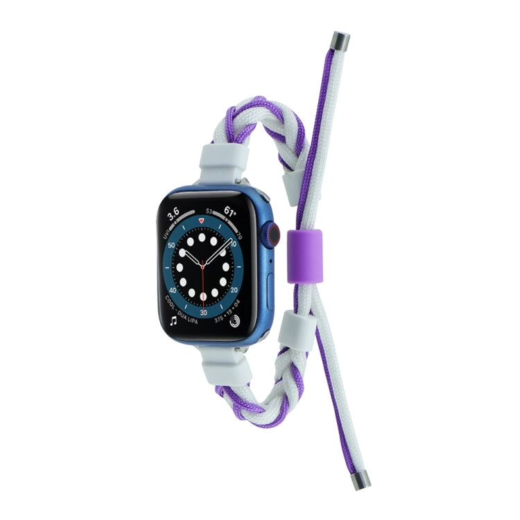 Silicone Bean Braided Cord Nylon Watch Band For Apple Watch Ultra 2 49mm(White Purple)