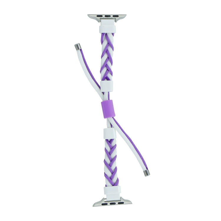 Silicone Bean Braided Cord Nylon Watch Band For Apple Watch Ultra 2 49mm(White Purple)