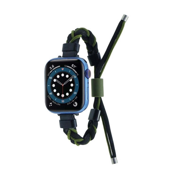 Silicone Bean Braided Cord Nylon Watch Band For Apple Watch Ultra 2 49mm(Black Green)