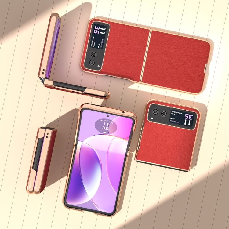 For Motorola Razr 40 Nano Plating Genuine Leather Luolai Series Phone Case(Red)