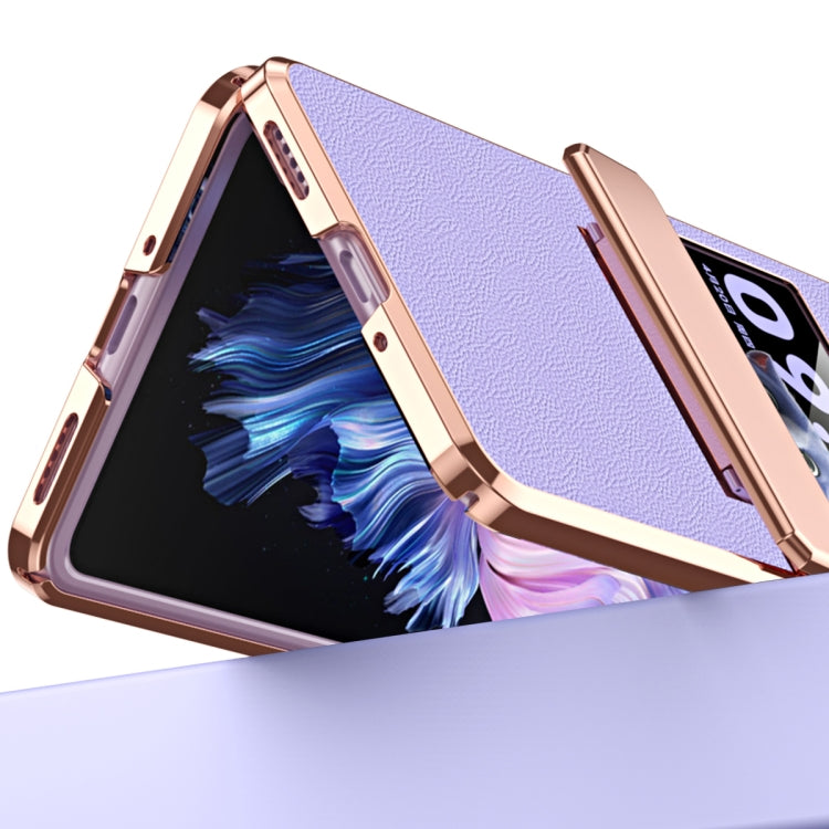 For vivo X Flip Plated Plain Leather Folding Phone Case with Hinge(Pink)