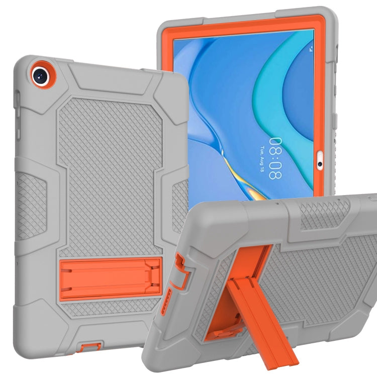 For Huawei MatePad T 10s / T10 Contrast Color Robot B3 Silicone Hybrid PC Tablet Case with Holder(Grey Orange)