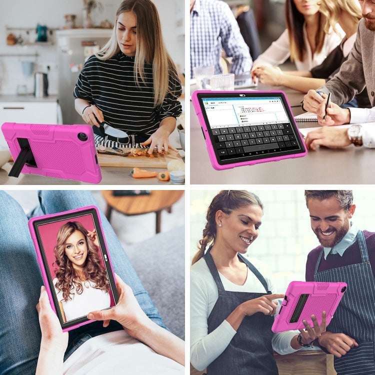 For Huawei MatePad T 10s / T10 Contrast Color Robot B3 Silicone Hybrid PC Tablet Case with Holder(Rose Red Black)