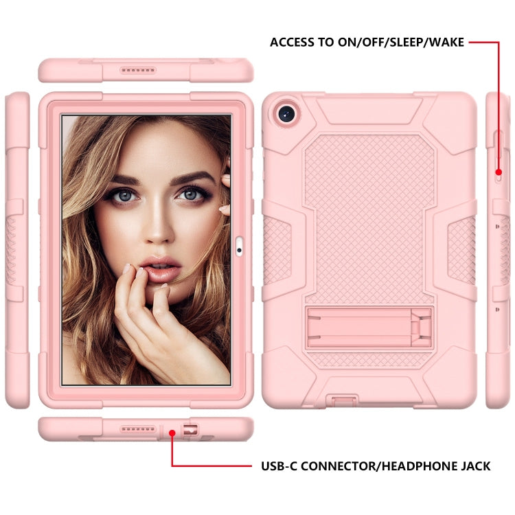 For Huawei MatePad T 10s / T10 Contrast Color Robot B3 Silicone Hybrid PC Tablet Case with Holder(Rose Gold)