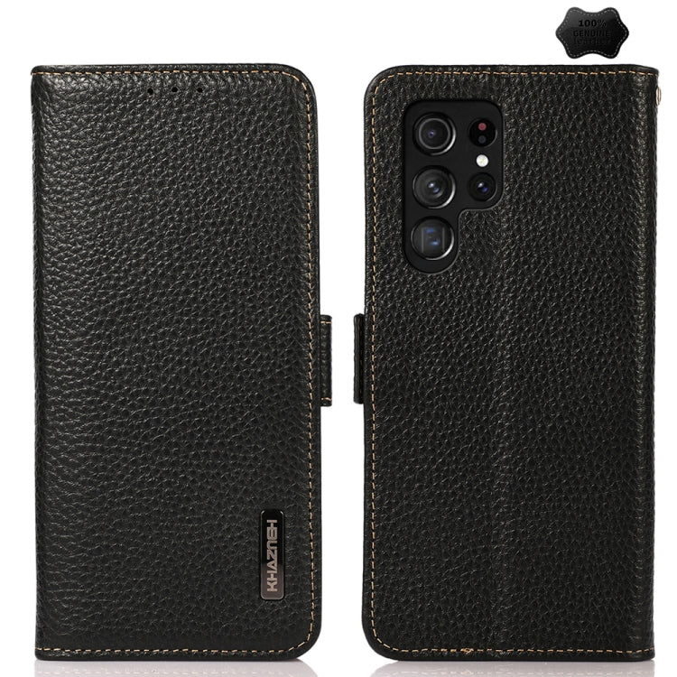 For Samsung Galaxy S24 Ultra KHAZNEH Side-Magnetic Litchi Genuine Leather RFID Phone Case(Black)