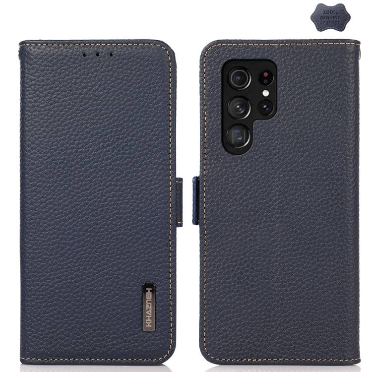 For Samsung Galaxy S24 Ultra KHAZNEH Side-Magnetic Litchi Genuine Leather RFID Phone Case(Blue)
