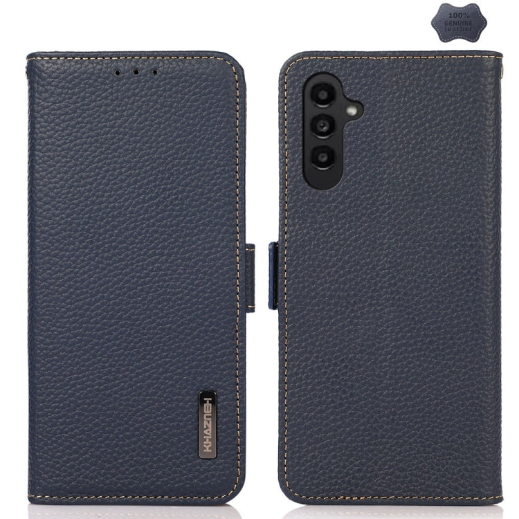 For Samsung Galaxy S24 KHAZNEH Side-Magnetic Litchi Genuine Leather RFID Phone Case(Blue)