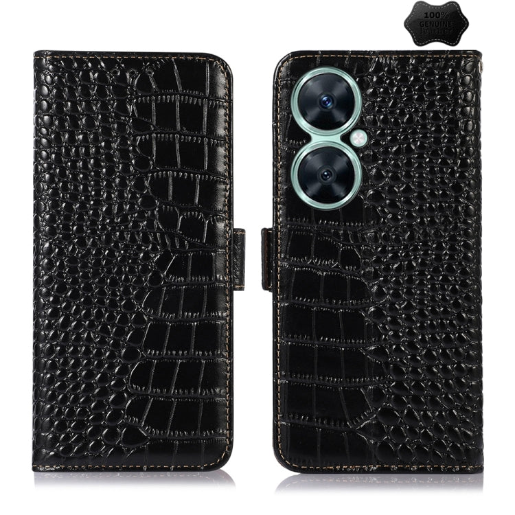 For Huawei Nova 11i / Enjoy 60 Pro / Crocodile Top Layer Cowhide Leather Phone Case(Black)