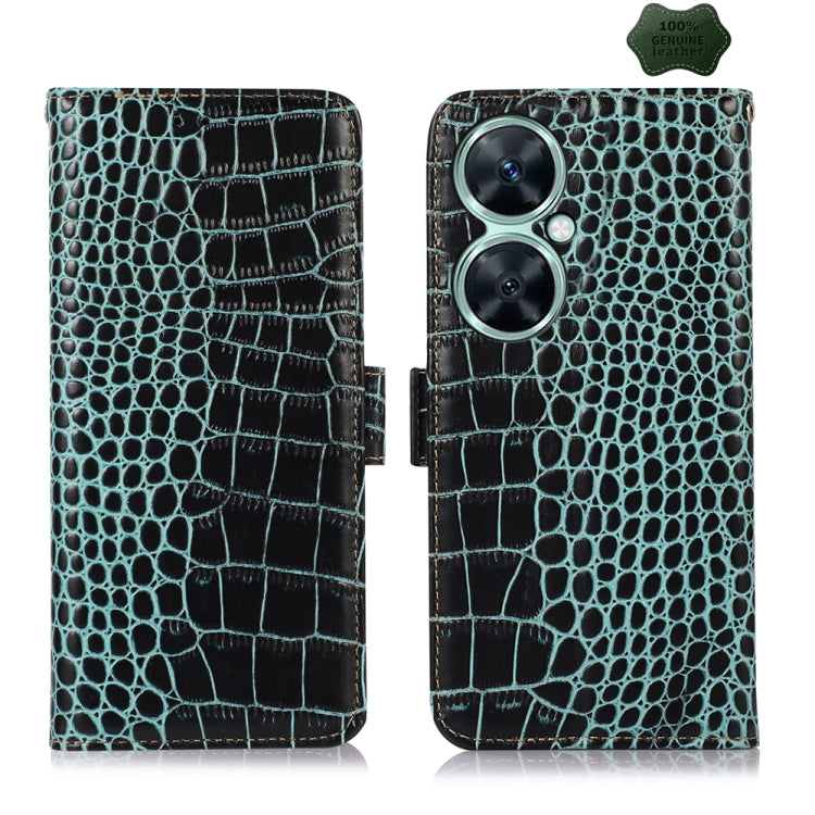 For Huawei Nova 11i / Enjoy 60 Pro / Crocodile Top Layer Cowhide Leather Phone Case(Green)