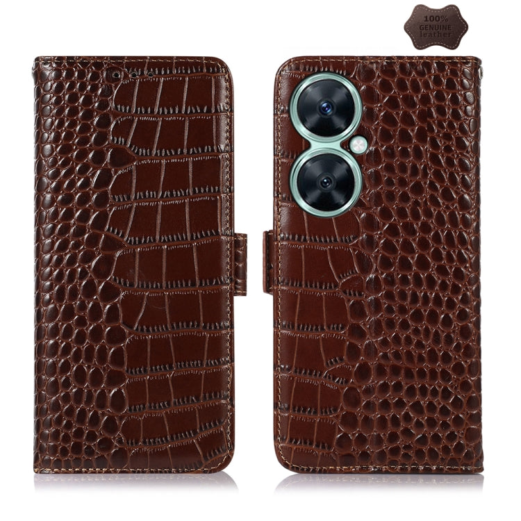 For Huawei Nova 11i / Enjoy 60 Pro / Crocodile Top Layer Cowhide Leather Phone Case(Brown)