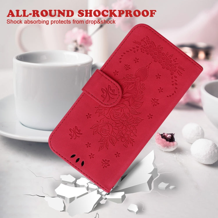 For Motorola Moto G Power 5G 2024 Butterfly Rose Embossed Leather Phone Case(Red)