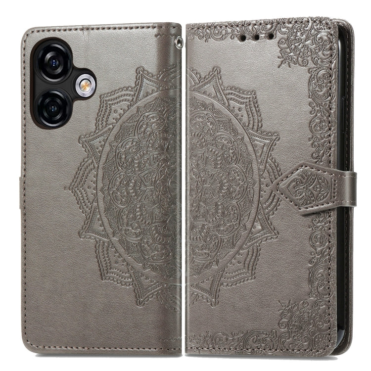 For Ulefone Note 16 Pro Mandala Flower Embossed Leather Phone Case(Grey)