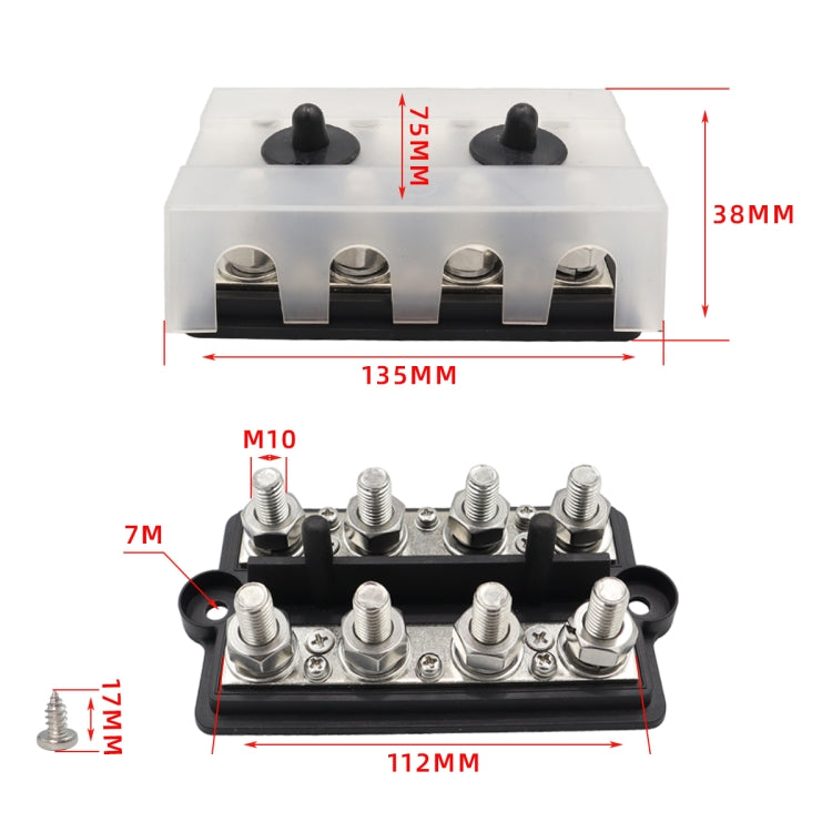 CP-3157 M10 RV Modified Yacht Double-row 4-way Busbar with Dust Cover - free shipping - PMC TechLife - Order now!