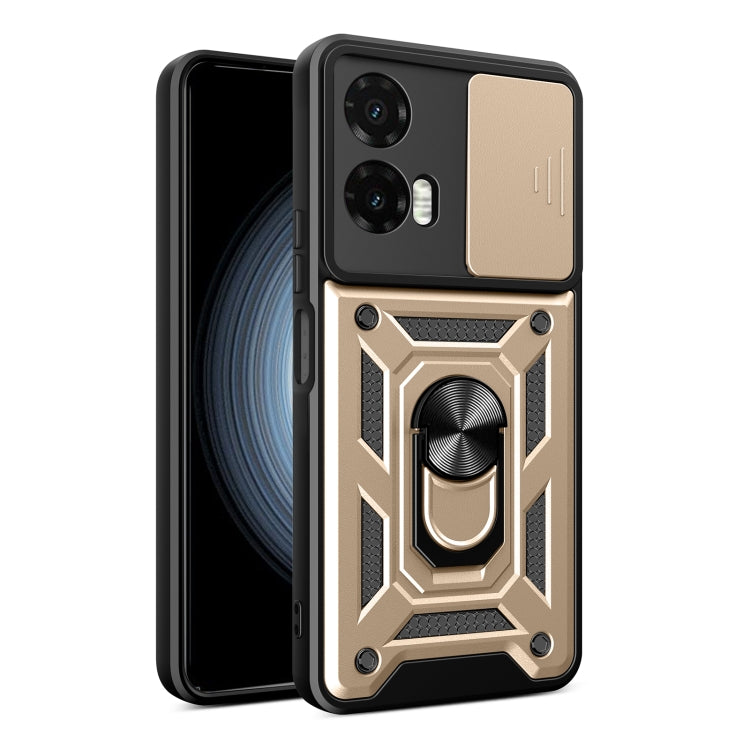 For Motorola Moto G35 5G Global Sliding Camera Cover Design TPU+PC Phone Case(Gold)