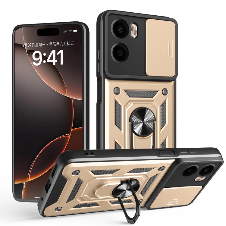 For Motorola Moto G05 Sliding Camera Cover Design TPU+PC Phone Case(Gold)