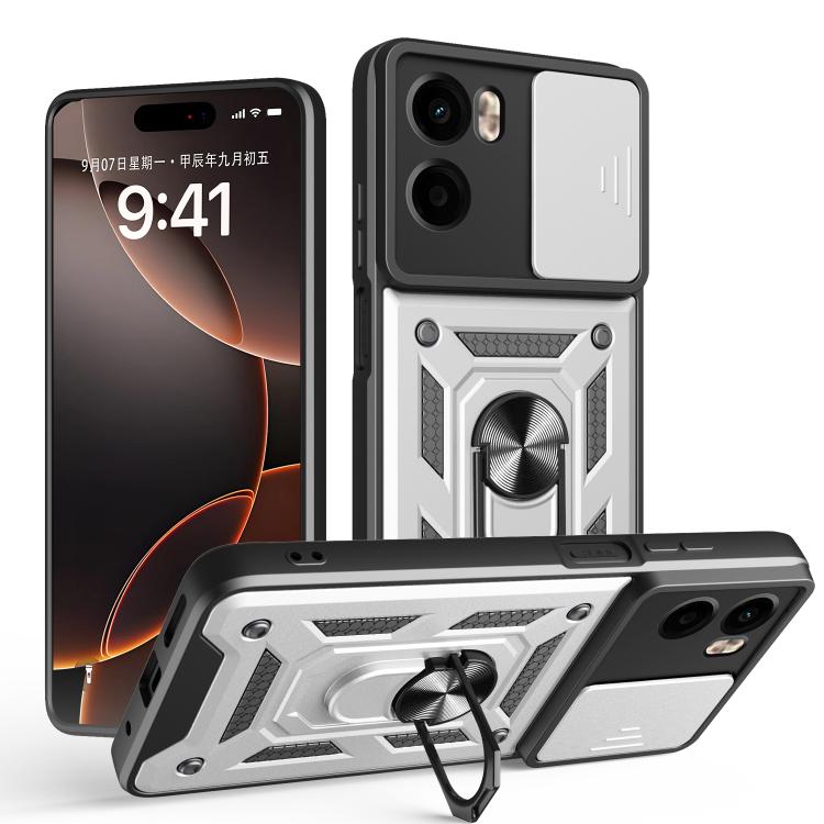For Motorola Moto G05 Sliding Camera Cover Design TPU+PC Phone Case(Silver)
