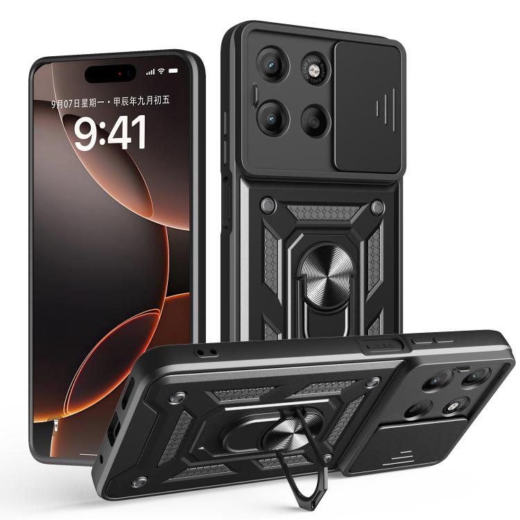For Motorola Moto G15 Sliding Camera Cover Design TPU+PC Phone Case(Black)
