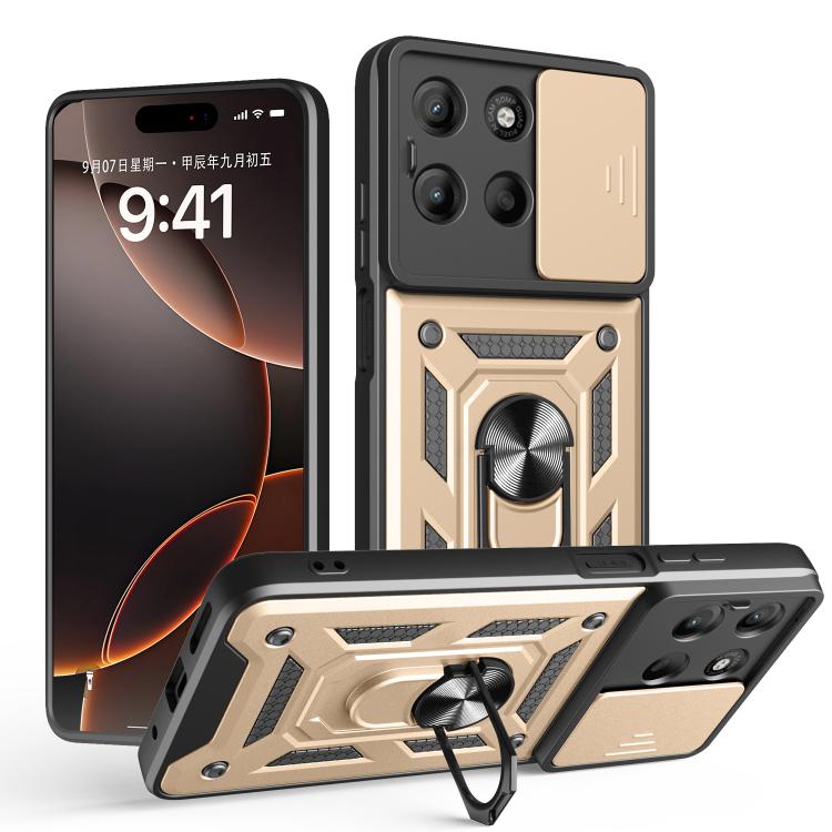 For Motorola Moto G15 Sliding Camera Cover Design TPU+PC Phone Case(Gold)