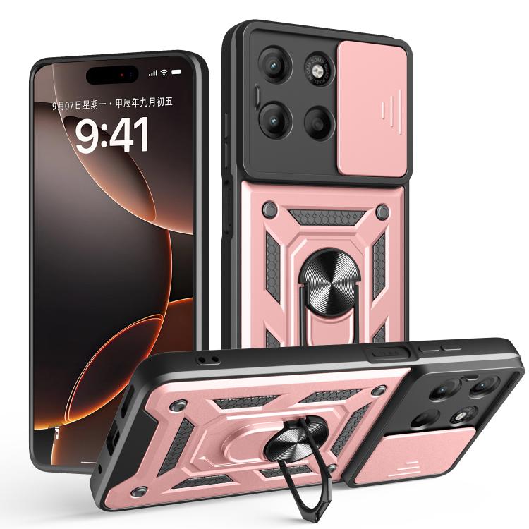 For Motorola Moto G15 Sliding Camera Cover Design TPU+PC Phone Case(Rose Gold)