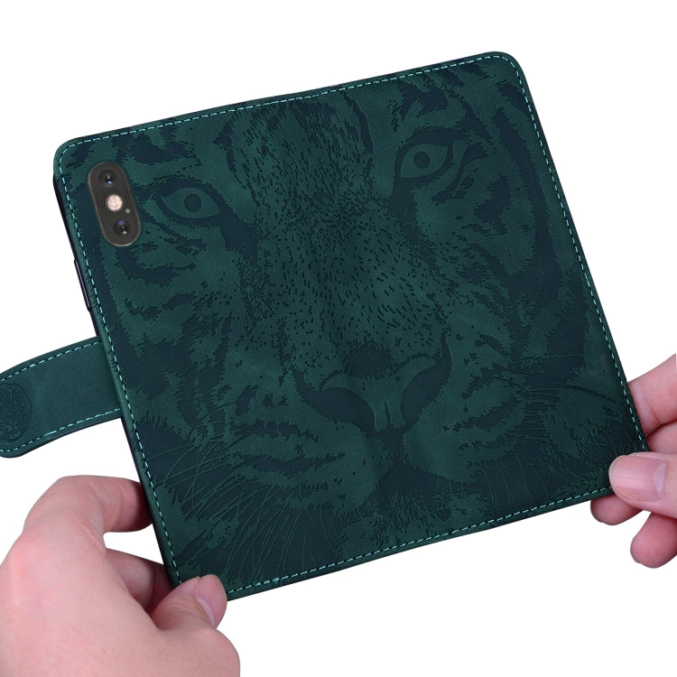 For iPhone 16e Tiger Embossing Pattern Leather Phone Case(Green)