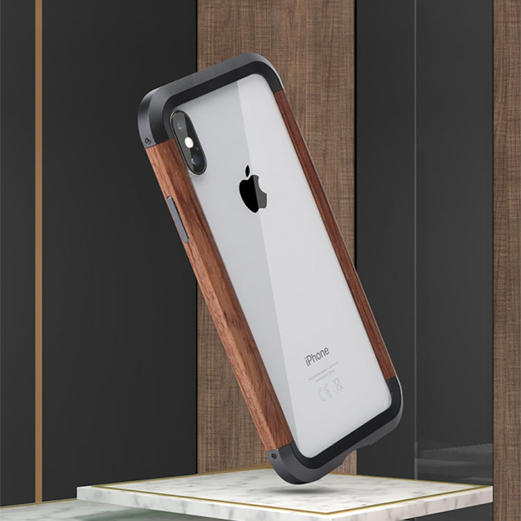For iPhone X / XS R-JUST Metal + Wood Frame Protective Case