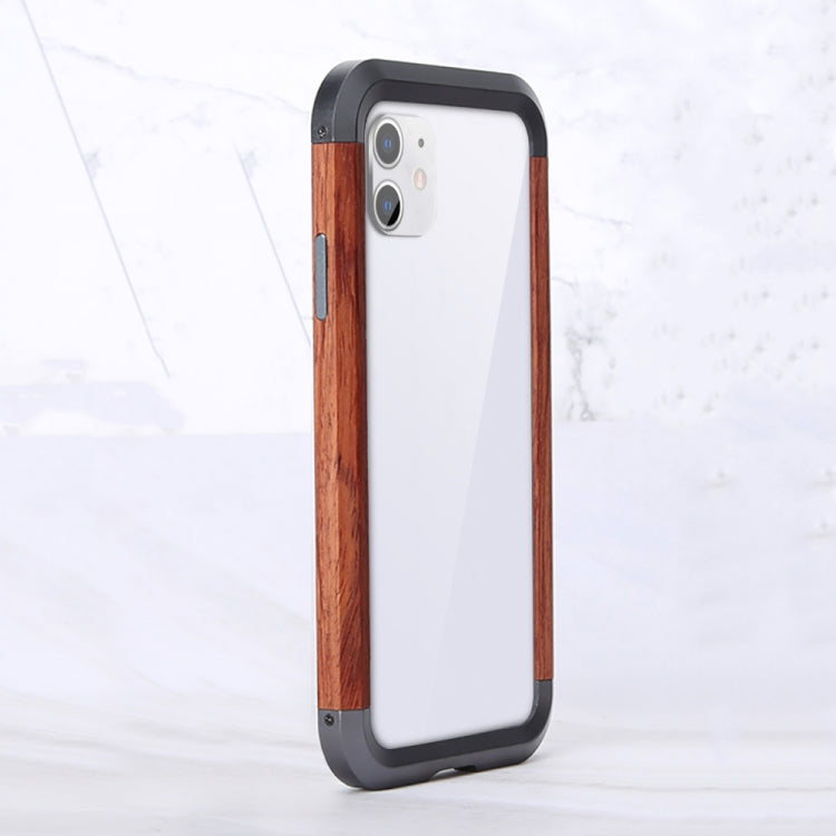 For iPhone XR R-JUST Metal + Wood Frame Protective Case