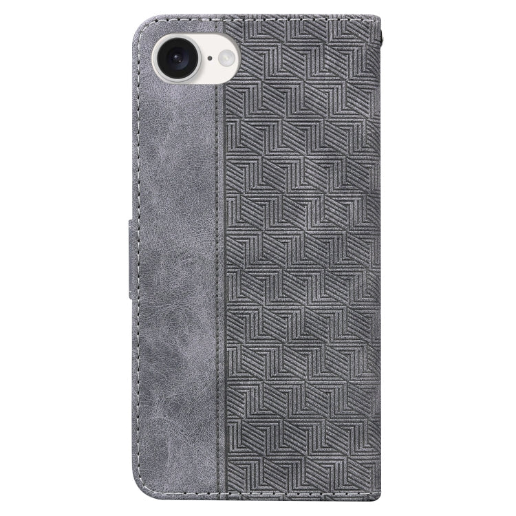 For iPhone 16e Geometric Embossed Leather Phone Case(Grey)