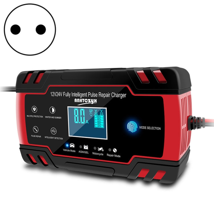 ANHTCzyx 12V 8A / 24V 4A Automobile Battery Charger Motorcycle Battery Repair Type AGM(EU Plug)