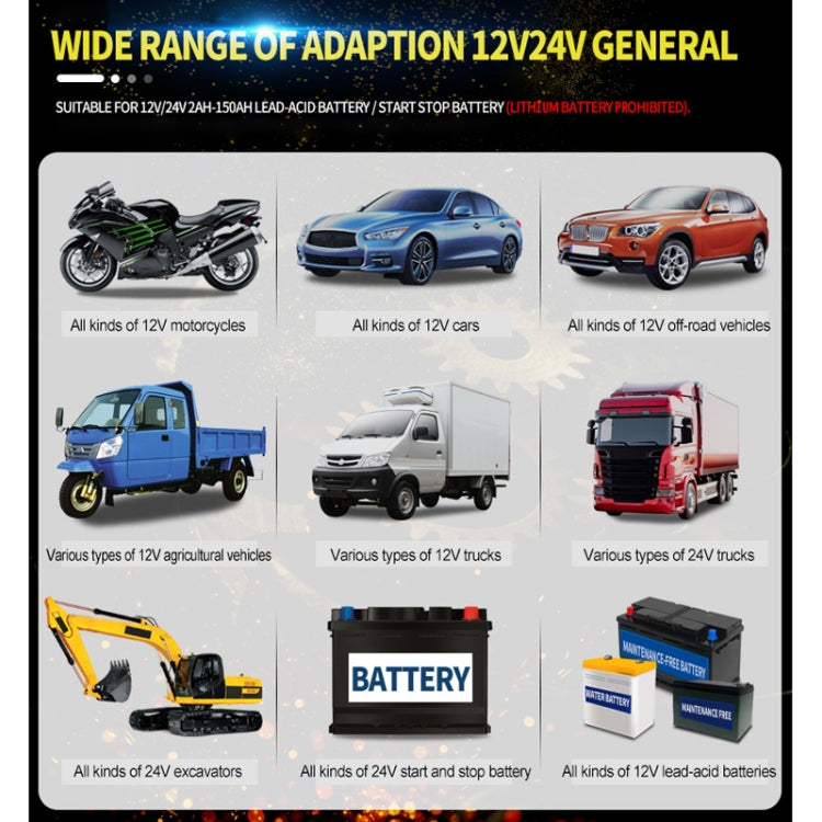 ANHTCzyx 12V 8A / 24V 4A Automobile Battery Charger Motorcycle Battery Repair Type AGM(UK Plug)