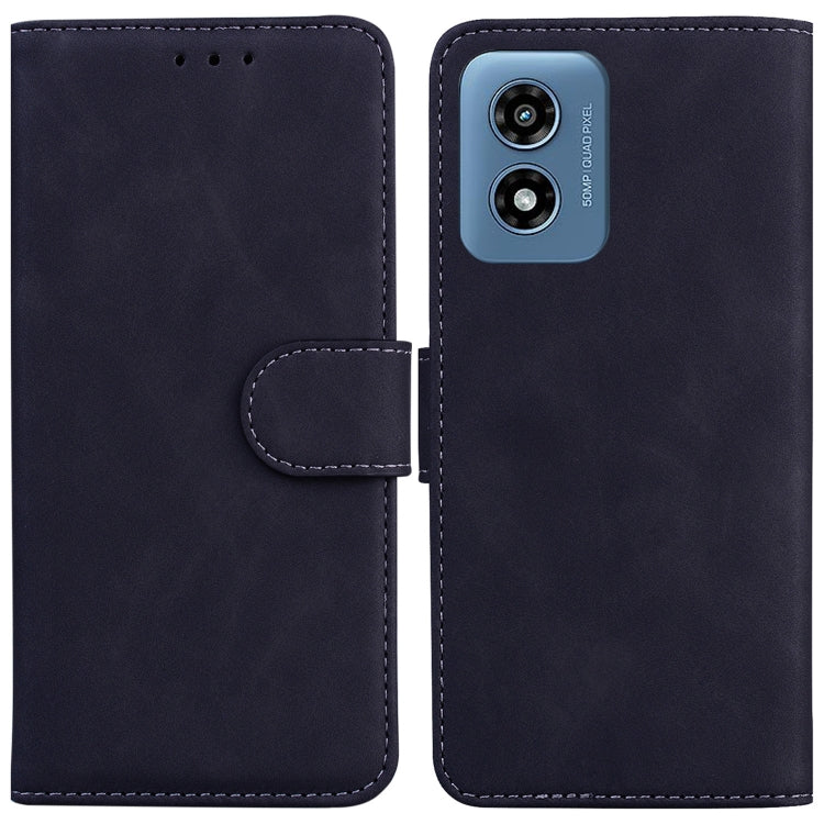For Motorola Moto G Play 4G 2024 Skin Feel Pure Color Flip Leather Phone Case(Black)