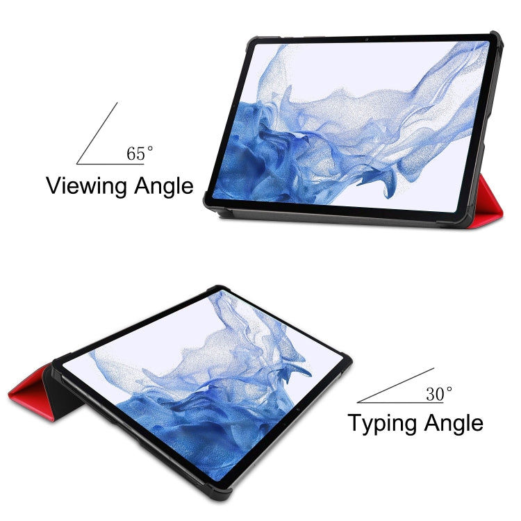 For Samsung Galaxy Tab S9 Custer Pure Color 3-Fold Holder Smart Leather Tablet Case(Red)