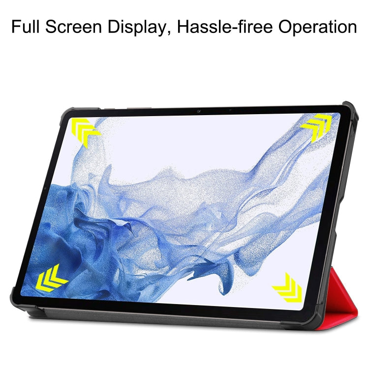 For Samsung Galaxy Tab S9 Custer Pure Color 3-Fold Holder Smart Leather Tablet Case(Red)